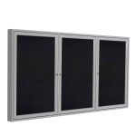 Ghent 3 Door Enclosed Recycled Rubber Bulletin Board, Satin Aluminum Frame, 36inH x 72inW, Black