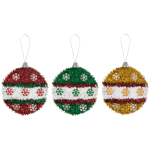 Amscan Christmas Small Tinsel 3D Ornament Assortment, 5-1/4inH x 4-3/4inW x 1-7/16inD, Multicolor, Pack Of 6 Ornaments