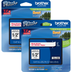 Brother P-touch TZe Laminated Tape Cartridges, 1/2inW x 26 1/5L , Rectangle, White, 2 Per Bundle