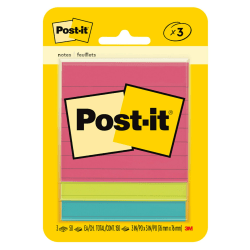 Post-it Notes, 3 in x 3 in, 3 Pads, 50 Sheets/Pad, Clean Removal, Poptimistic Collection, Lined