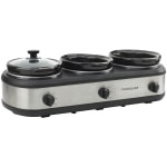 Frigidaire 420W Triple Slow Cooker And Buffet Server With 3-Piece 2.5-Quart Ceramic Pots, Silver