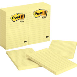 Post it Notes, 1200 Total Notes, Pack Of 12 Pads, 4in x 6in, Canary Yellow, Lined, 100 Notes Per Pad