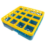 Carlisle Opticlean 16-Compartment Glass Rack With Extender, 5-1/2inH x 19-7/8inW x 19-7/8inD, Blue/Yellow