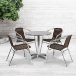 Flash Furniture Lila 5-Piece 27-1/2in Round Aluminum Indoor/Outdoor Table Set With Rattan Chairs, Dark Brown