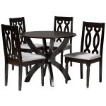 Baxton Studio Mona 5-Piece Dining Set, 29-15/16inH x 35-7/16inW x 35-7/16inD, Gray/Dark Brown