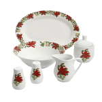 Gibson Home Perfect For Holidays Poinsettia 7-Piece Porcelain Serving Set, White/Red