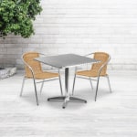 Flash Furniture Lila Square Aluminum Indoor-Outdoor Table With 2 Chairs, 27-1/2inH x 31-1/2inW x 31-1/2inD, Beige, Set Of 3