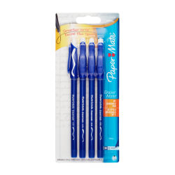 Paper Mate EraserMate Pens, Medium Point, 1.0 mm, Blue Barrel, Blue Ink, Pack Of 4