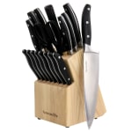 Kenmore Elite 18-Piece Stainless Steel Cutlery And Wood Block Set, Black