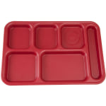 Cambro Camwear 6-Compartment Serving Trays, 10in x 14-1/2in, Cranberry, Pack Of 24 Trays