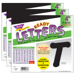 TREND Ready Letters, 4in, Italic Uppercase/Lowercase Combo Pack (English/Spanish), Black, Set Of 3 Packs