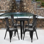 Flash Furniture Commercial-Grade Round Metal Indoor/Outdoor Table Set With 4 Cafe Chairs, Black