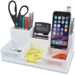 Victor W9525 Pure White Desk Organizer with Smart Phone Holder- 6 Compartment(s) - 3.5in Height x 5.5in Width x 10.4in Depth - White - Wood, Frosted Glass, Rubber - 1 Each