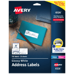 Avery Address Labels With Sure Feed And Easy Peel Technology, 6526, Rectangle, 1in x 2-5/8in, Glossy White, Pack Of 750