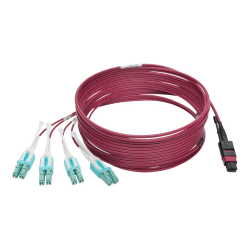 Eaton Tripp Lite Series 40G MTP/MPO to 4xLC Fan-Out OM4 Plenum-Rated Fiber Optic Cable, 40GBASE-SR4, Push/Pull Tabs, Magenta, 5 m - Patch cable - MTP/MPO multi-mode (M) to LC multi-mode (M) - 5 m - fiber optic - OM4 - plenum - magenta