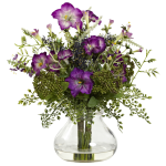 Nearly Natural Mixed Morning Glory 11inH Plastic Floral Arrangement With Vase, 15inH x 12inW x 11inD, Purple/Green