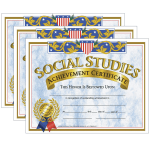 Hayes Certificates, 8-1/2in x 11in, Social Studies Achievement, 30 Certificates Per Pack, Set Of 3 Packs