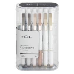 TUL BP Series Retractable Ballpoint Pens, Medium Point, 1.0 mm, Pearl White Barrel, Black Ink, Pack Of 12 Pens