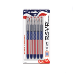 Pentel R.S.V.P. Stars & Stripes Ballpoint Pens, Pack Of 5, Medium Point, 0.7 mm, Red/White/Blue Barrel, Black Ink