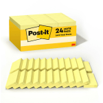 Post-it Notes, 1 3/8 in x 1 7/8 in, 24 Pads, 100 Sheets/Pad, Clean Removal, Back to School Supplies for Students, Sticky Notes for Textbooks and Notebooks, Canary Yellow