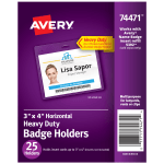 Avery Secure Top Badge Holders, Horizontal Prepunched, 3in x 4in Badge, Clear, Box Of 25