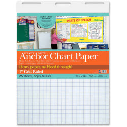 Pacon Heavy Duty Anchor Chart Paper, 27in x 34in, Grid Ruled, 25 Sheets, White, 4 Packs