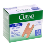 CURAD Flex-Fabric Adhesive Bandages, Knuckle, 1 1/2in x 3in, Tan, Pack Of 1,200