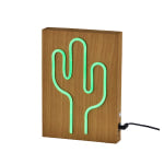 Adesso Simplee Wood-Framed Neon Table Lamp, 9inH, Cactus