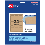 Avery Kraft Permanent Labels With Sure Feed, 94220-KMP15, Rectangle, 1in x 2in, Brown, Pack Of 360