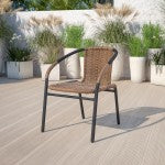 Flash Furniture Rattan Stack Chair, Black/Medium Brown