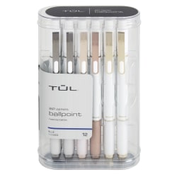 TUL BP Series Retractable Ballpoint Pens, Medium Point, 1.0 mm, Pearl White Barrel, Blue Ink, Pack Of 12 Pens