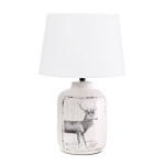 Elegant Designs Ceramic Deer Accent Table Lamp, 17inH, White Shade/White Wash Base