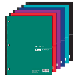 Office Depot Brand Wirebound Notebook,  8in x 10-1/2in, 5 Subjects, Wide Ruled, 180 Sheets, Assorted Colors (No Color Choice)