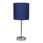 Creekwood Home Oslo Power Outlet Metal Table Lamp, 19-1/2inH, Navy Blue Shade/Brushed Steel Base