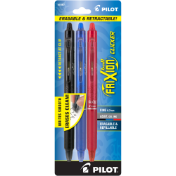 Pilot FriXion Clicker Erasable Gel Pens, Fine Point, 0.7 mm, Classic Assorted Barrels, Assorted Ink Colors, Pack Of 3