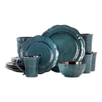 Elama 16-Piece Stoneware Dinnerware Set, Lavish Blue