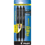 Pilot FriXion Ball Clicker Erasable Retractable Gel Pens, Pack of 3, Fine Point, 0.7 mm, Black Barrels, Black Ink