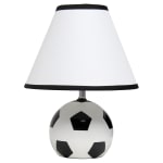 Simple Designs SportsLite Soccer Ball Base Table Lamp, 11-1/2inH, White Shade/Black and White Base