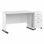 Bush Business Furniture Studio A 48inW Computer Desk With 3-Drawer Mobile File Cabinet, White, Standard Delivery