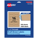 Avery Kraft Permanent Labels With Sure Feed, 94224-KMP100, Rectangle, 1in x 3in, Brown, Pack Of 1,600