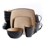 Gibson Home Soho Lounge 16-Piece Square Dinnerware Set, Black/Taupe