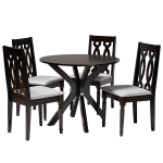 Baxton Studio Callie 5-Piece Dining Set, 29-15/16inH x 35-7/16inW x 35-7/16inD, Gray/Dark Brown