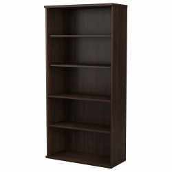 Bush Business Furniture Hybrid 73inH 5-Shelf Bookcase, Black Walnut, Standard Delivery