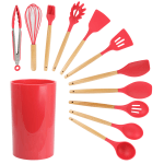 MegaChef Silicone And Wood Cooking Utensils, Red, Set Of 12 Utensils