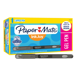 Paper Mate Inkjoy Gel 600ST Stick Pens, Medium Point, 0.7 mm, Black Barrel, Black Ink, Pack Of 12