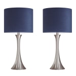 LumiSource Lenuxe Contemporary Table Lamps, 24-1/4inH, Navy Shade/Brushed Nickel Base, Set Of 2 Lamps