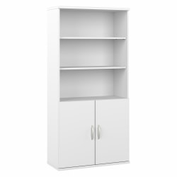 Bush Business Furniture Hybrid 73inH 5-Shelf Bookcase With Doors, White, Standard Delivery