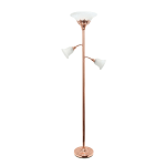 Lalia Home Torchiere Floor Lamp With 2 Reading Lights, 71inH, Rose Gold/White