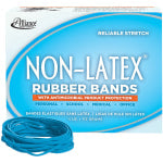 Alliance Rubber Non-Latex Rubber Bands with Antimicrobial Protection, Size #33 (3-1/2in x 1/8in), Cyan, Approx. 180 Bands per 1/4 lb. Box