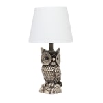 Simple Designs Woodland Gazing Night Owl Table Lamp, 19-7/8inH, White/Brown